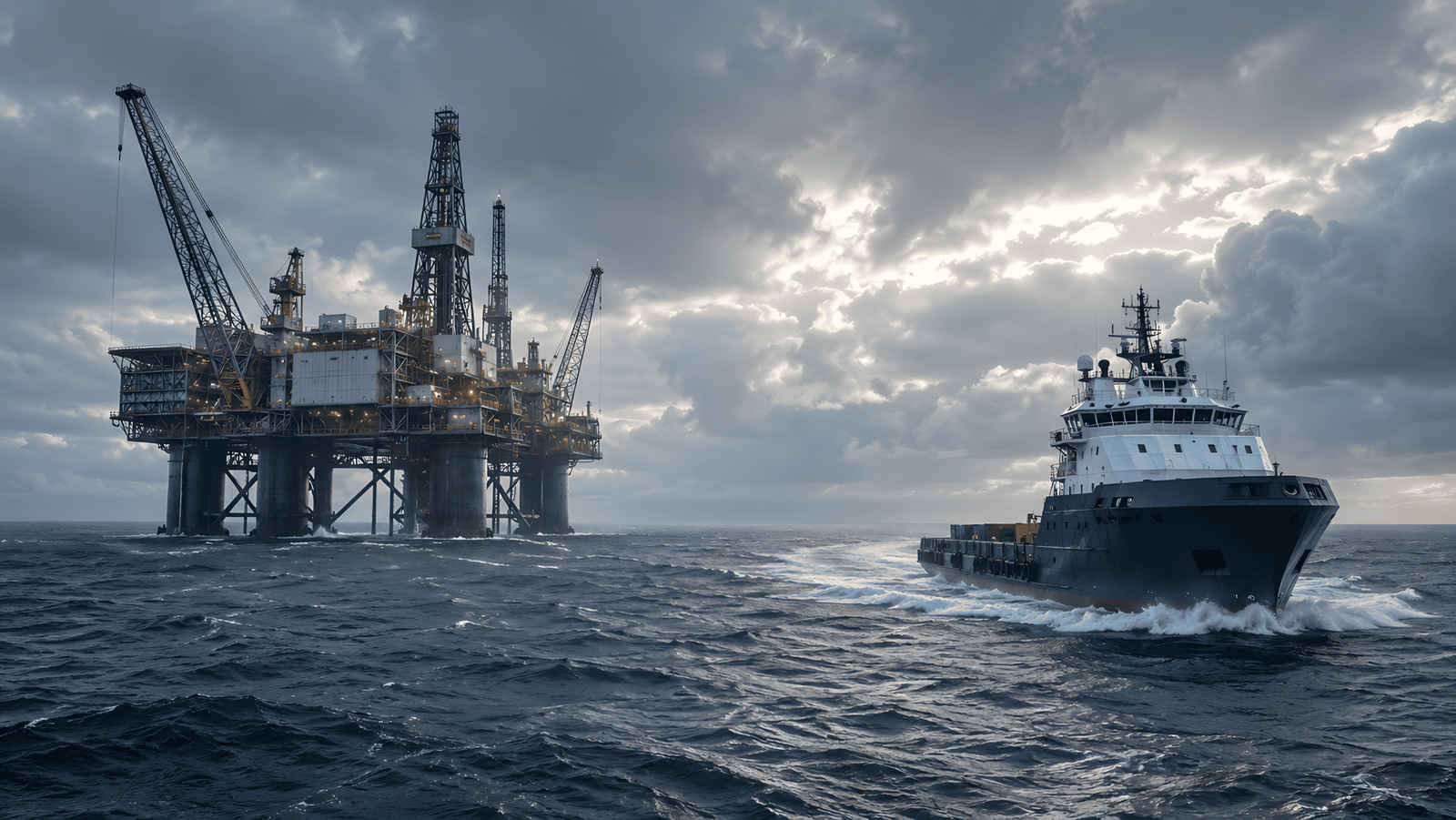 Offshore installation and support vessel at sea