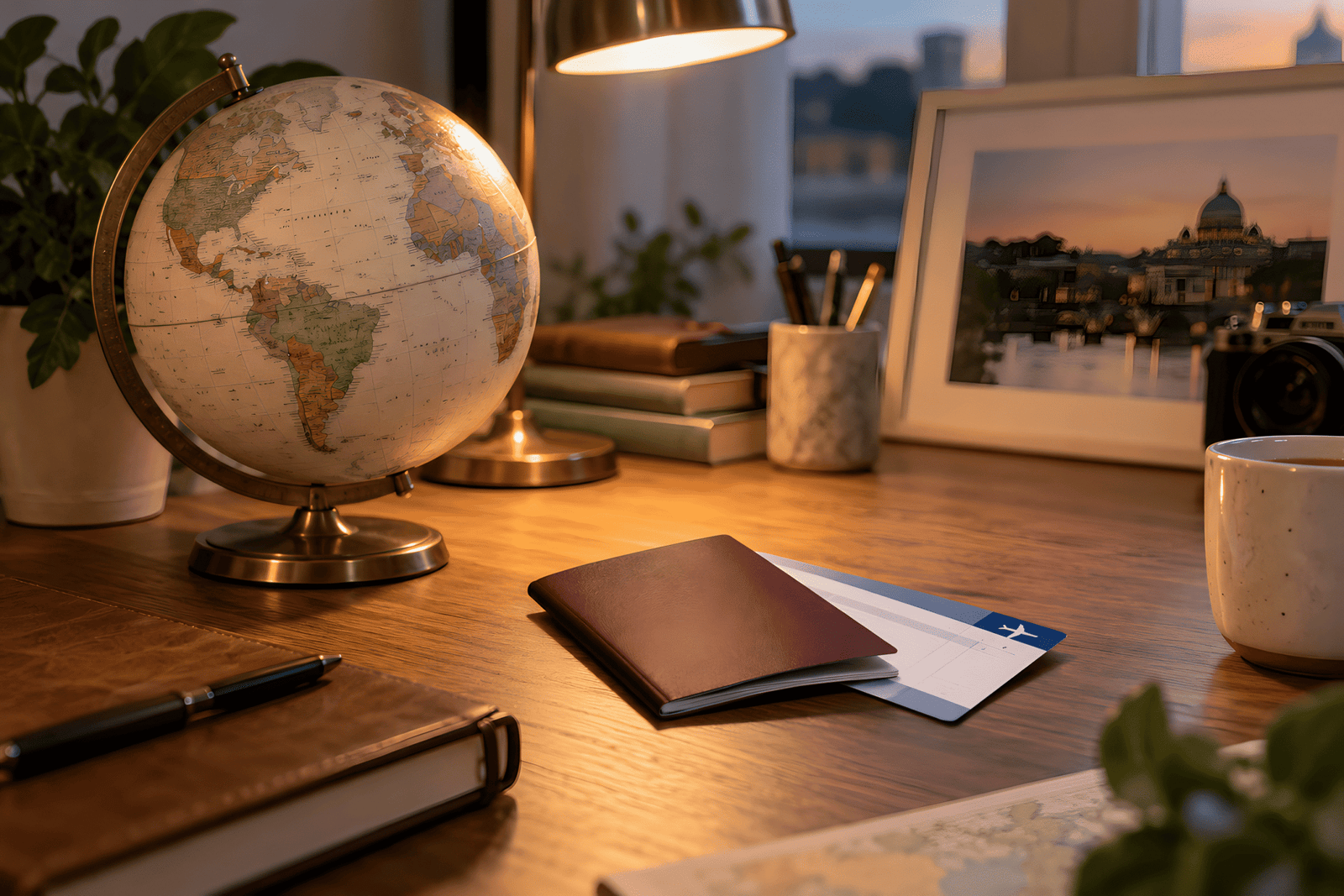 World map, passport and travel documents representing international tax residency